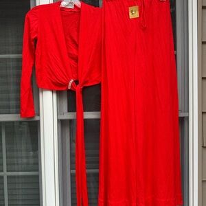 Vintage 70s Vassarette wide leg pants crop top set Petite Small New